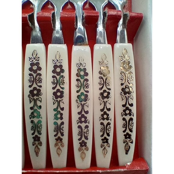 Little Fork Set 12 Piece Stainless Steel Ornate Gold Floral Handles Vintage 4 In - Picture 9 of 16